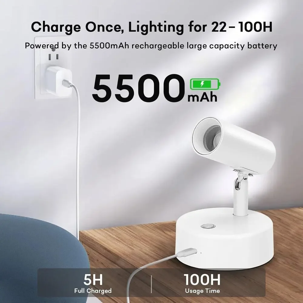 Lightess Spotlights Indoor with Remote, 6000mAh Wireless, 3 Color Temperature